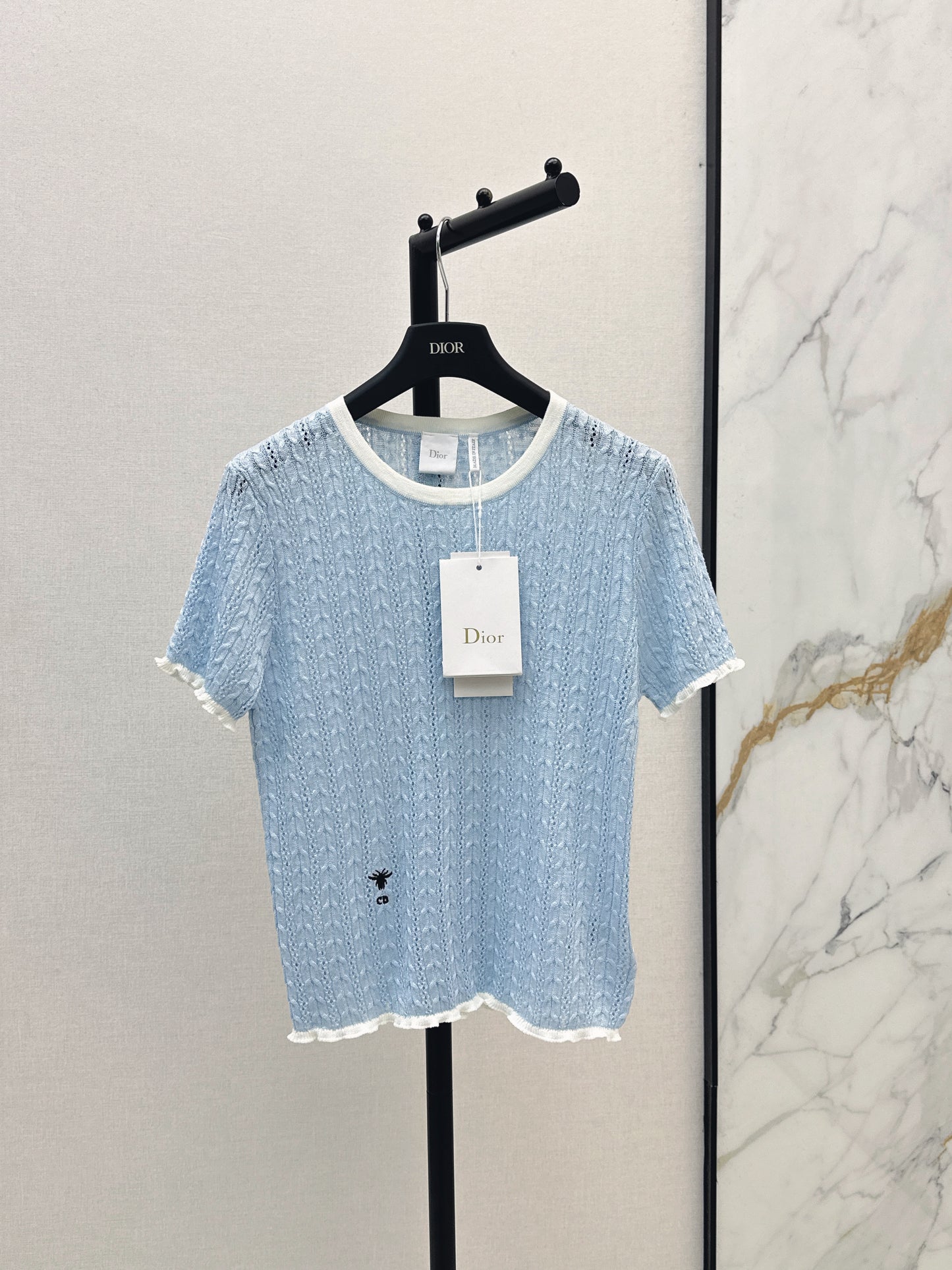 2026 New Color-Blocked Trim Hollow-Out Crew Neck Knit Sweater