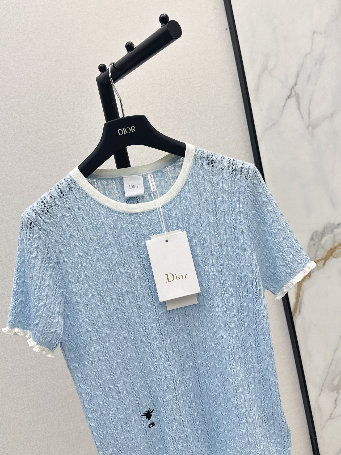2026 New Color-Blocked Trim Hollow-Out Crew Neck Knit Sweater