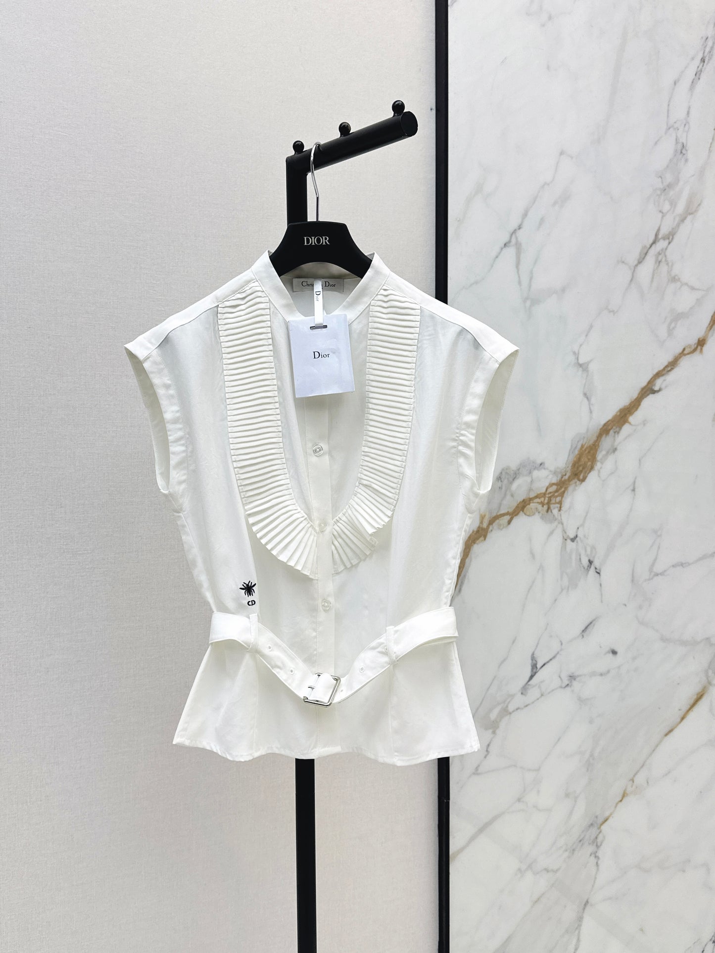 New accordion pleated lace-trimmed drop-shoulder shirt