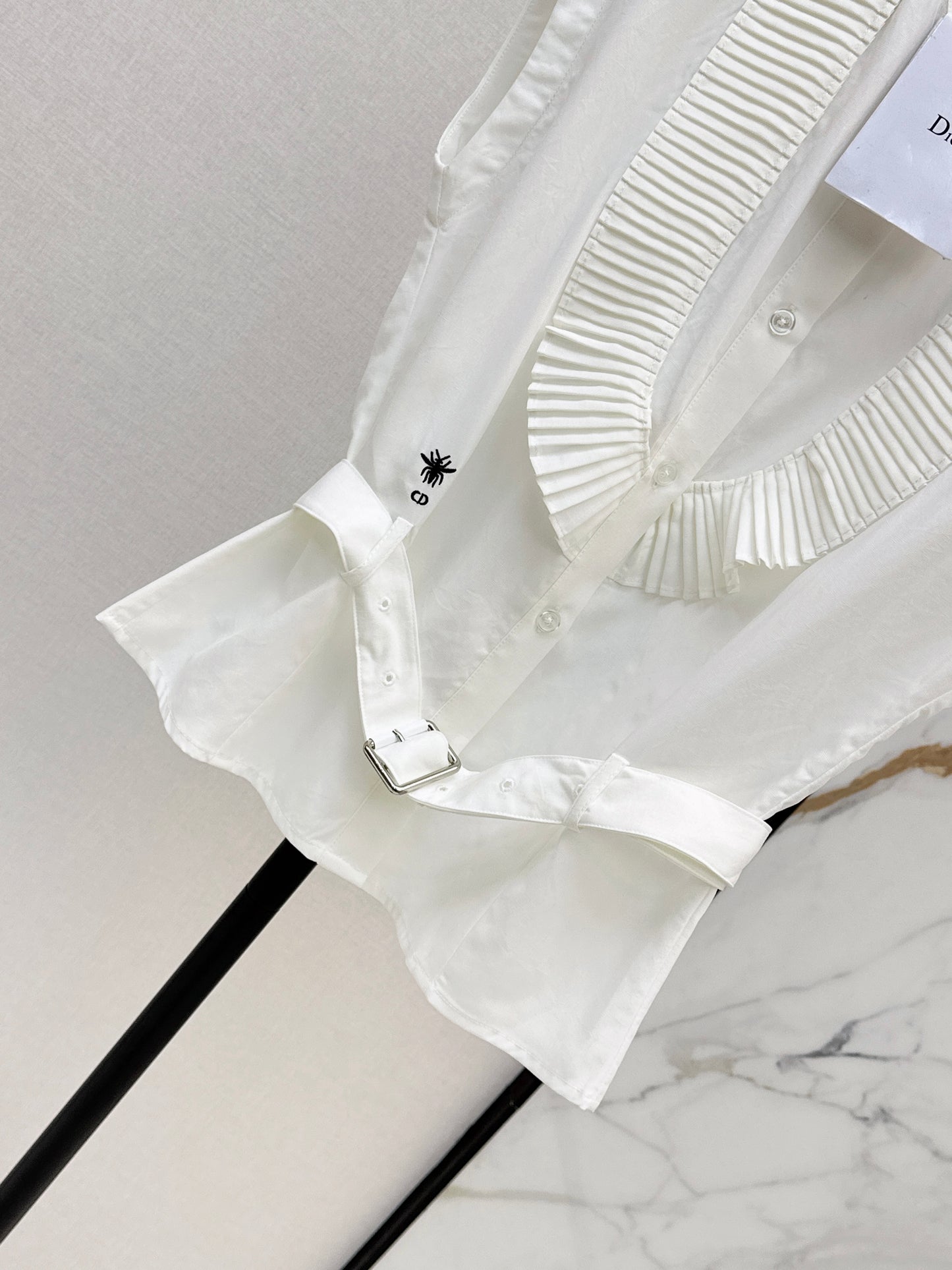 New accordion pleated lace-trimmed drop-shoulder shirt