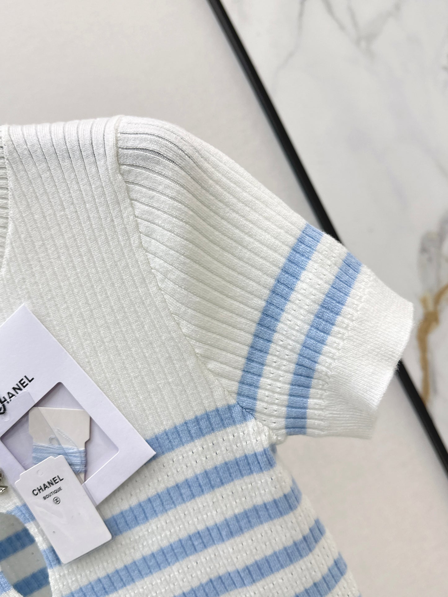 26SS - New striped knit top with bow embellishment