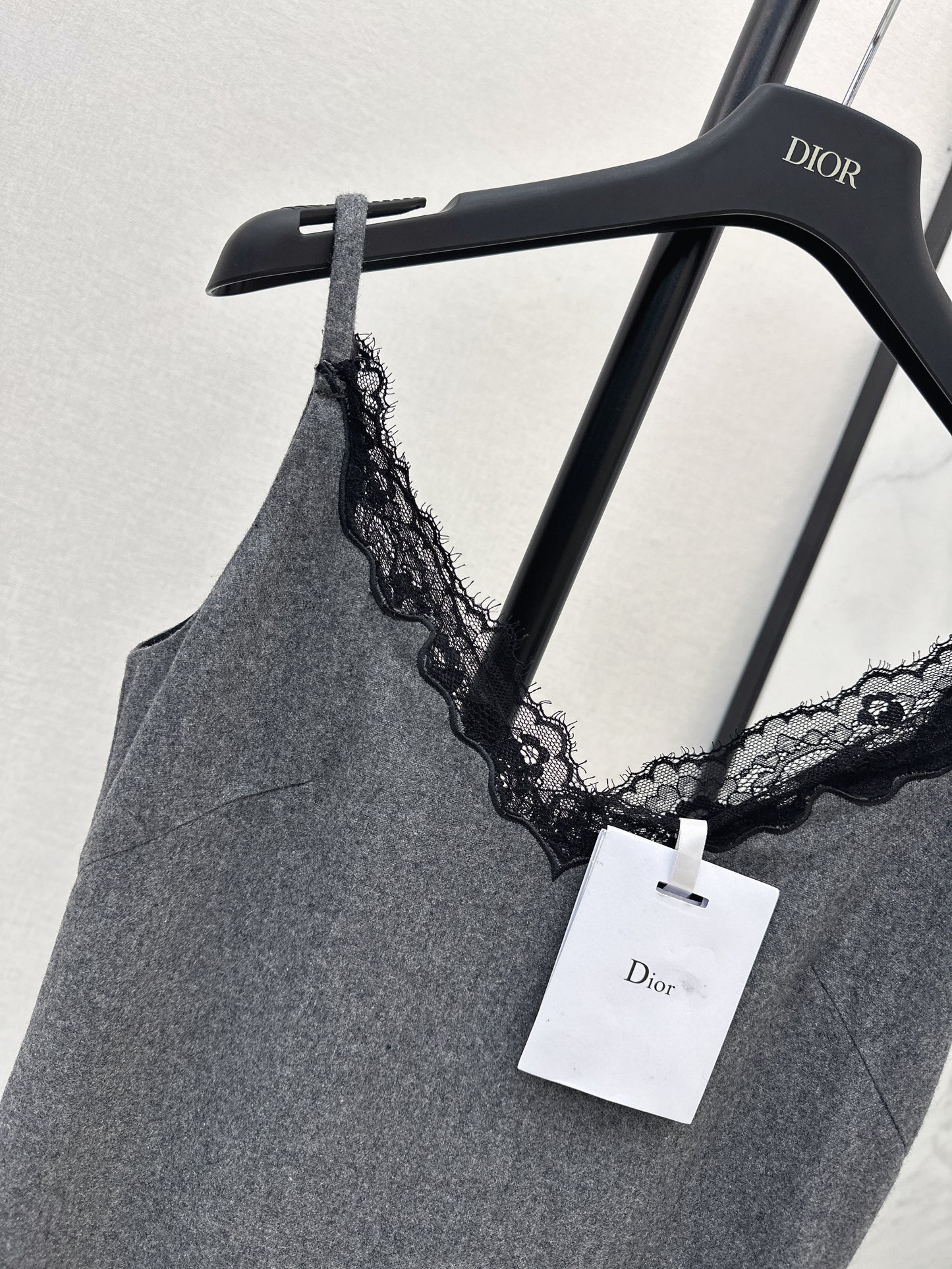 Newest early autumn style high-end gray patchwork lace slip dress