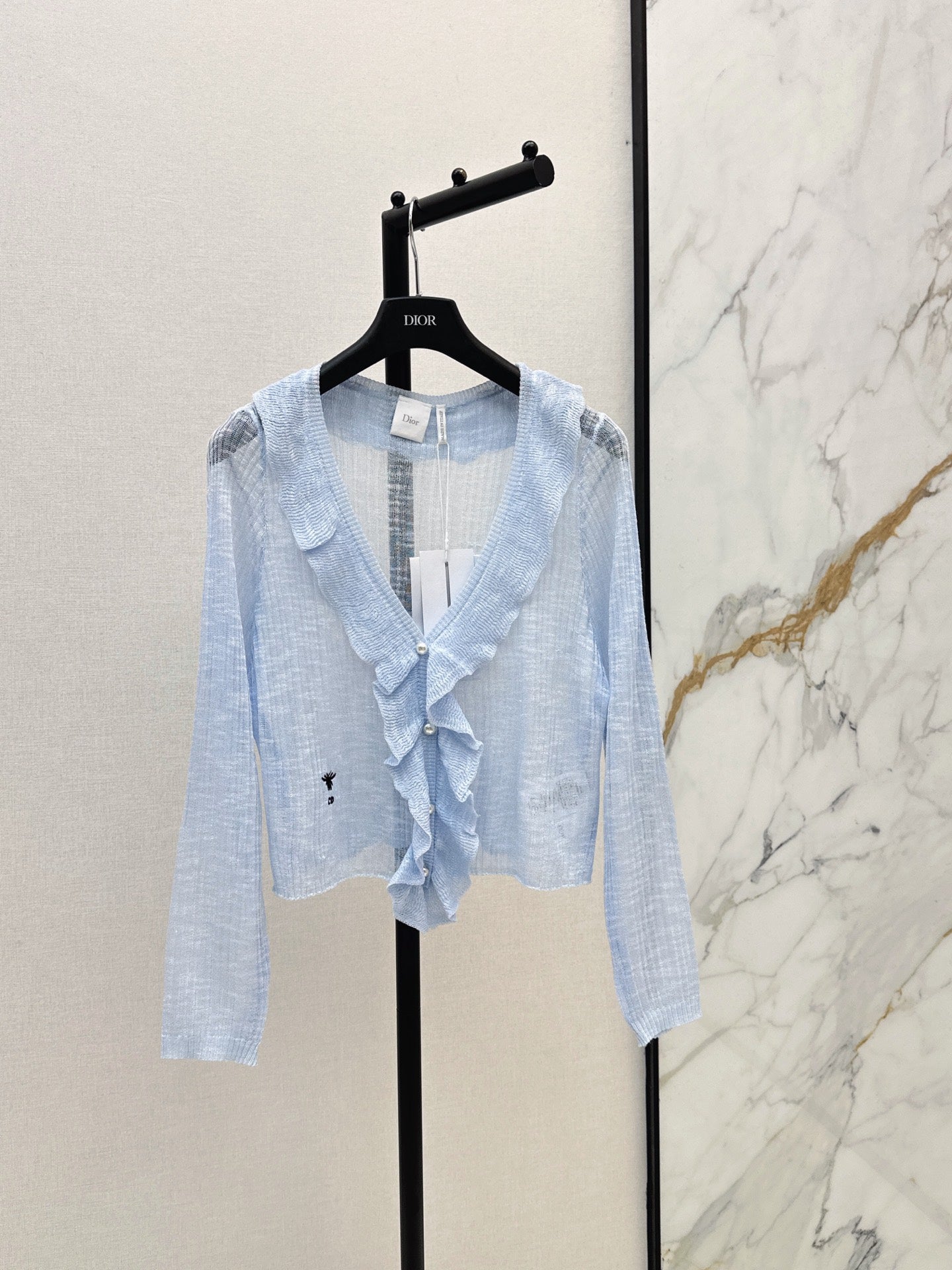 26SS — New Double-Layer Ruffled V-Neck Knit Cardigan