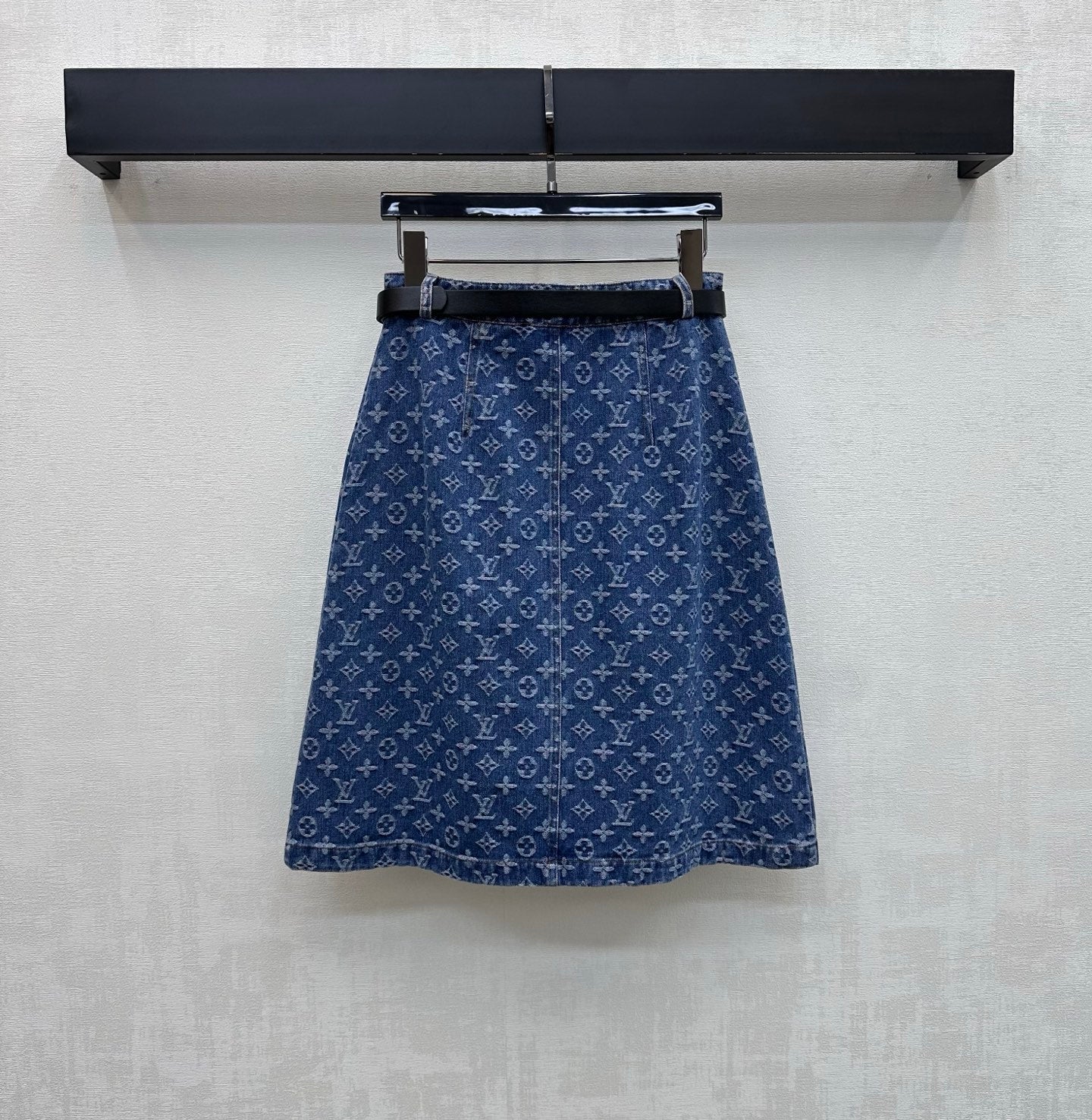 26SS — New Jacquard Belt Denim Midi Skirt