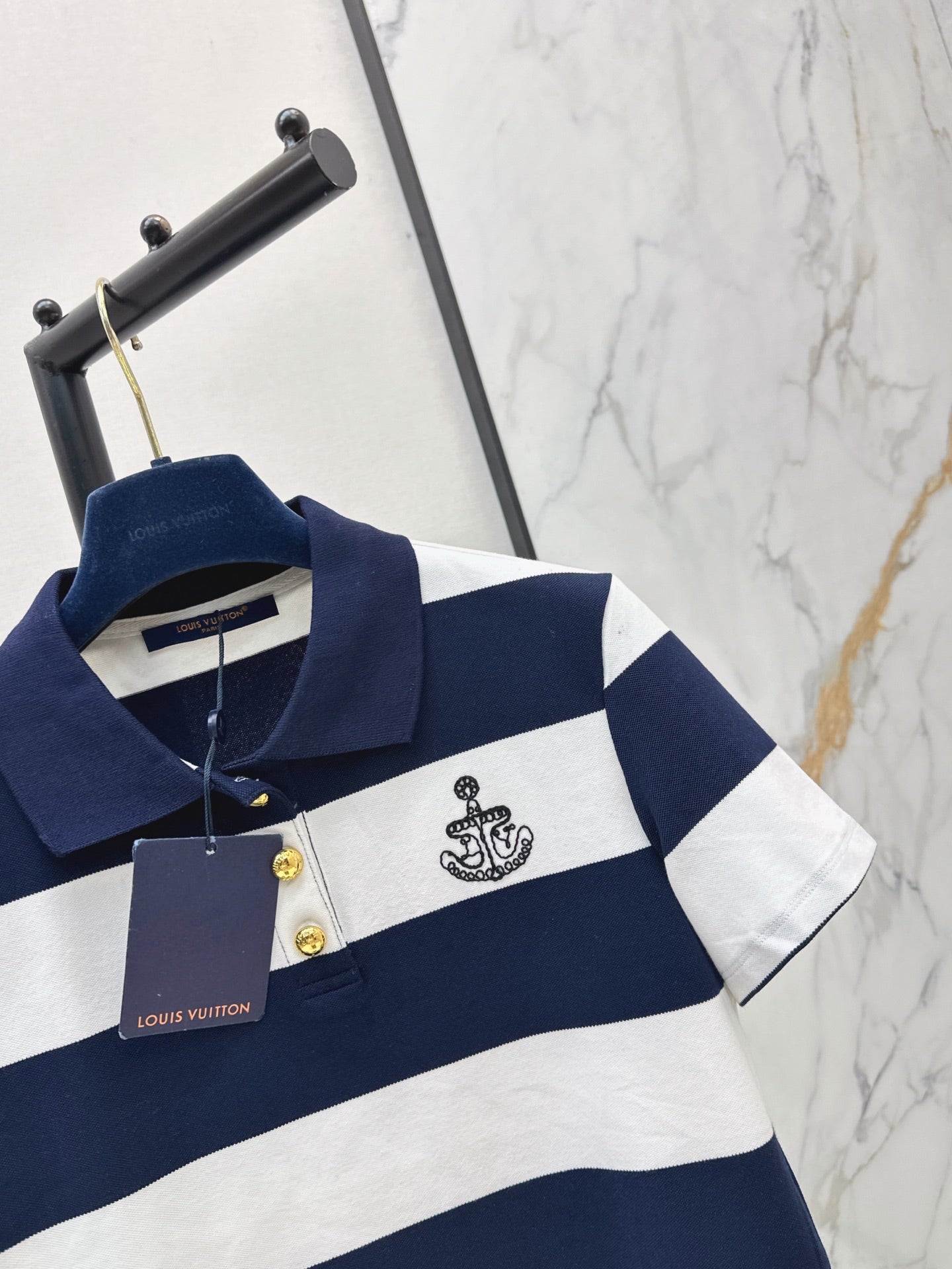 26Ss - New Anchor Embroidered Striped Polo Shirt