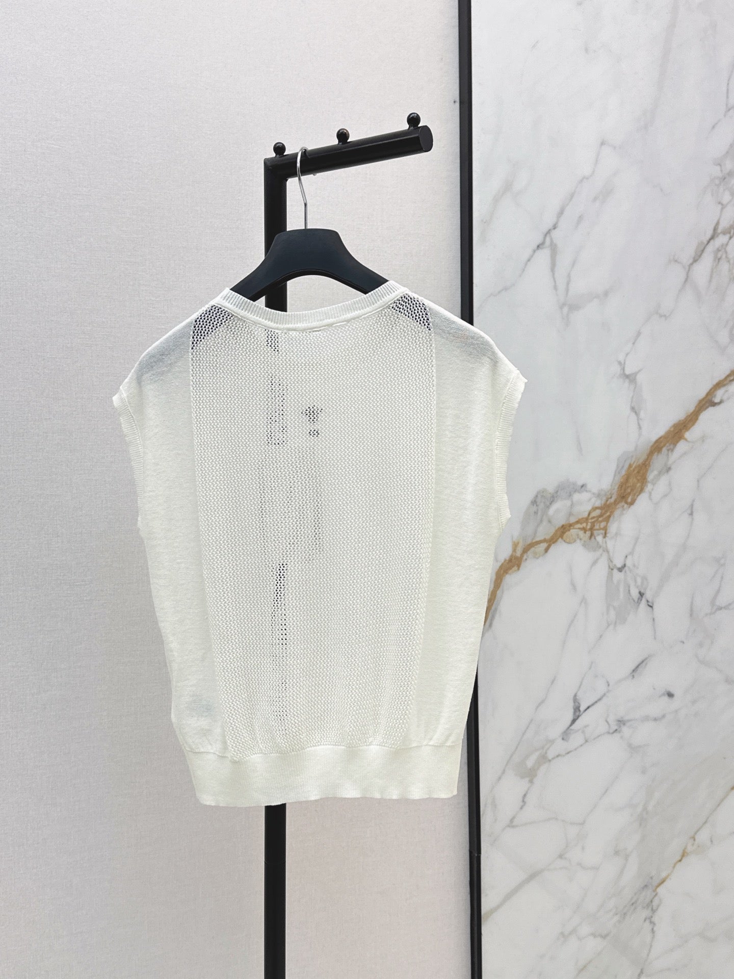 26SS - New Patchwork Hollow-Out Round Neck Drop Shoulder Knit Sweater