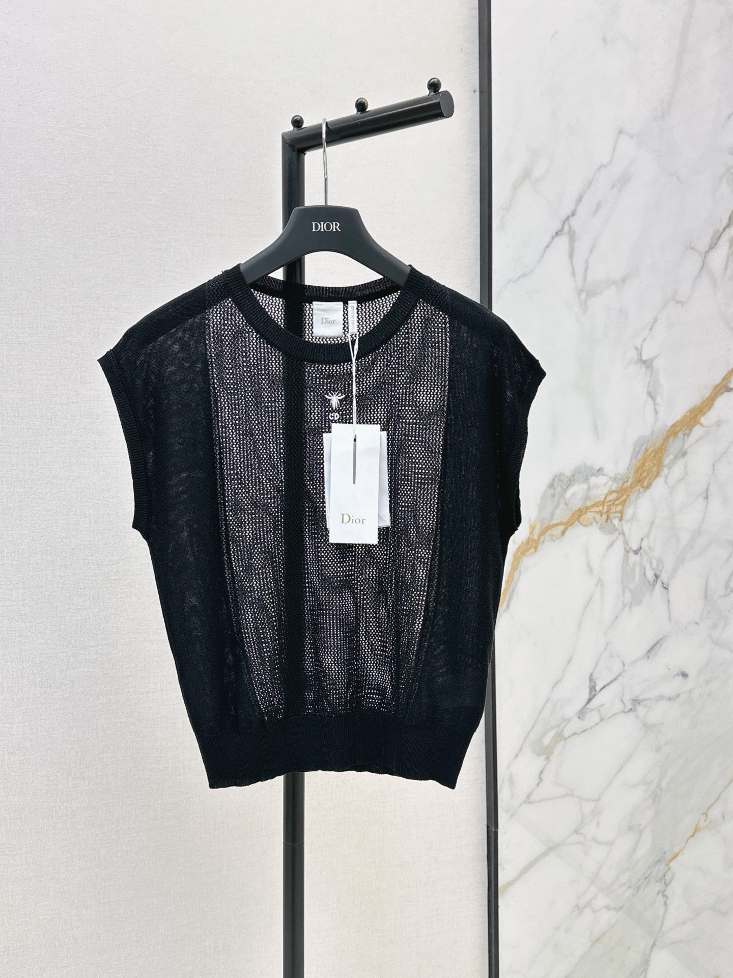 26SS - New Patchwork Hollow-Out Round Neck Drop Shoulder Knit Sweater