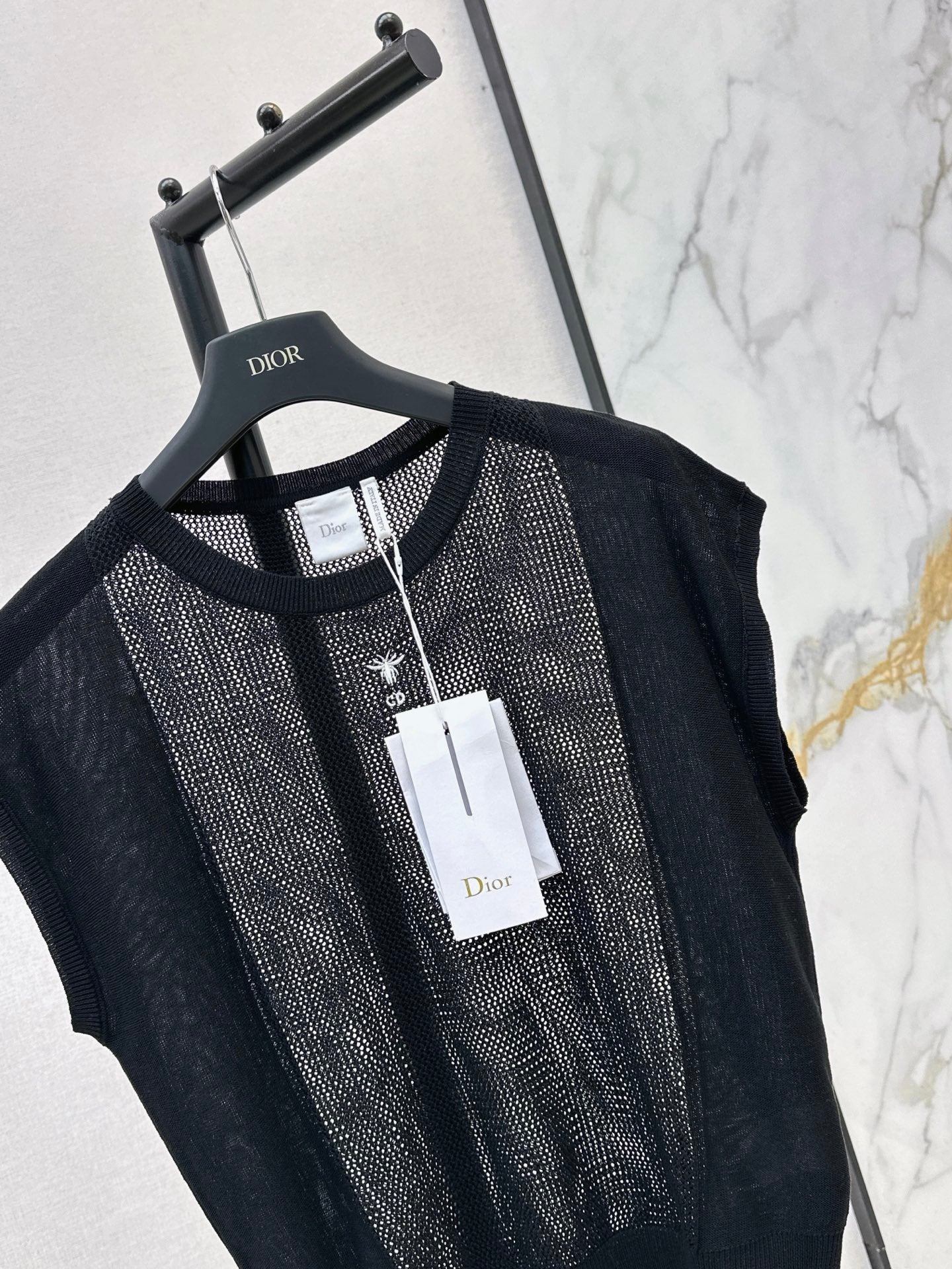26SS - New Patchwork Hollow-Out Round Neck Drop Shoulder Knit Sweater