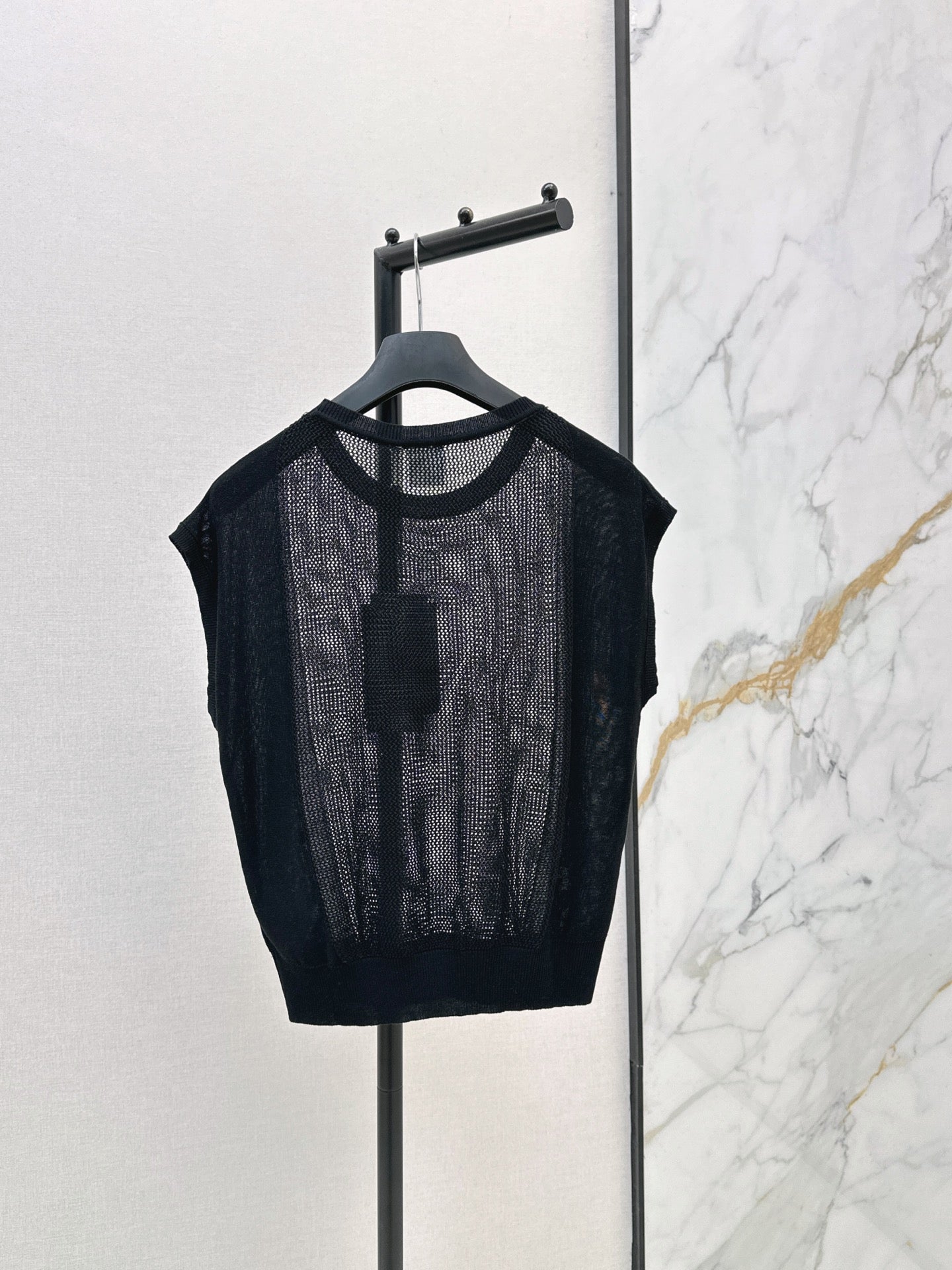 26SS - New Patchwork Hollow-Out Round Neck Drop Shoulder Knit Sweater