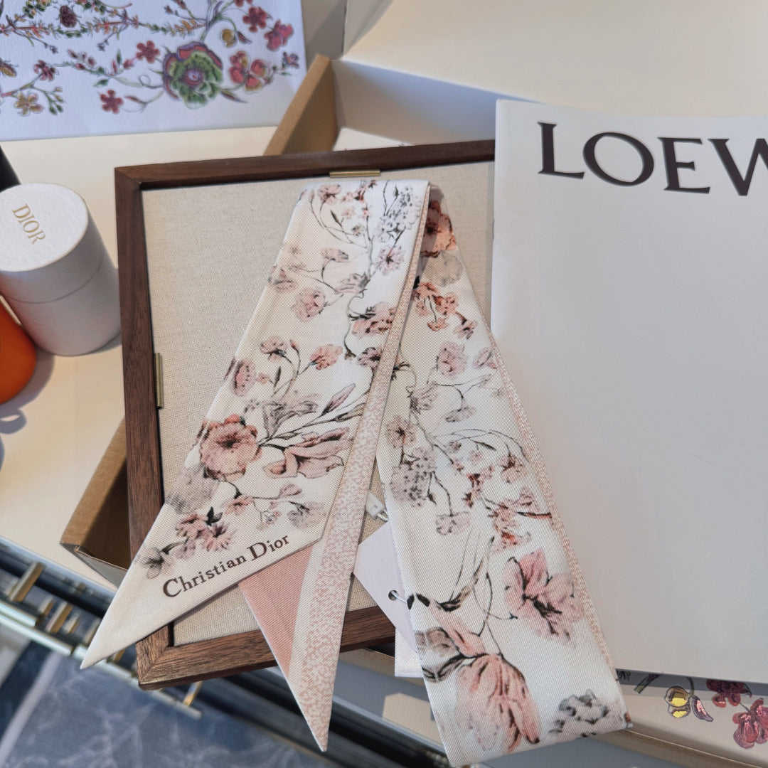 Latest floral double-layer hair tie scarf