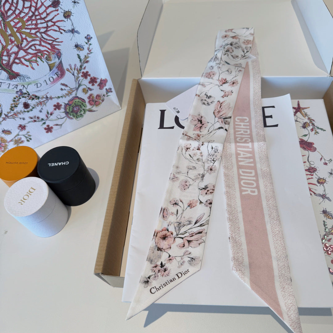 Latest floral double-layer hair tie scarf