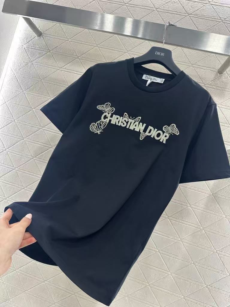 26NEW Embroidered Beaded Butterfly Logo Short Sleeve
