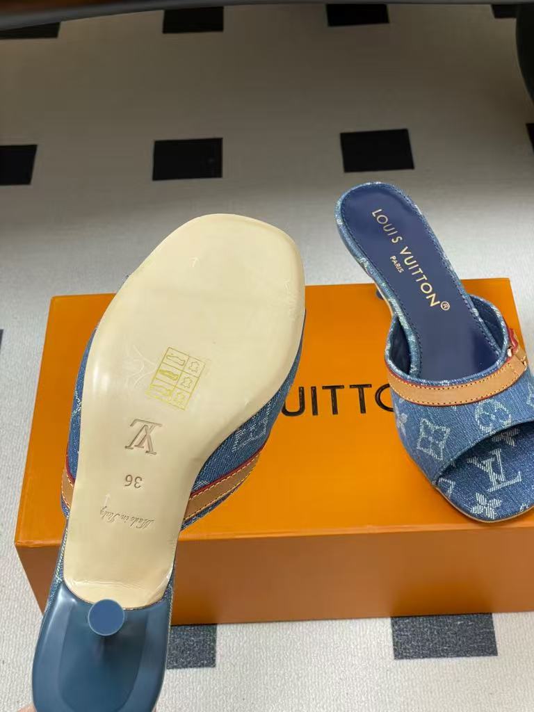 26NEW Denim Kitten Heel Slippers