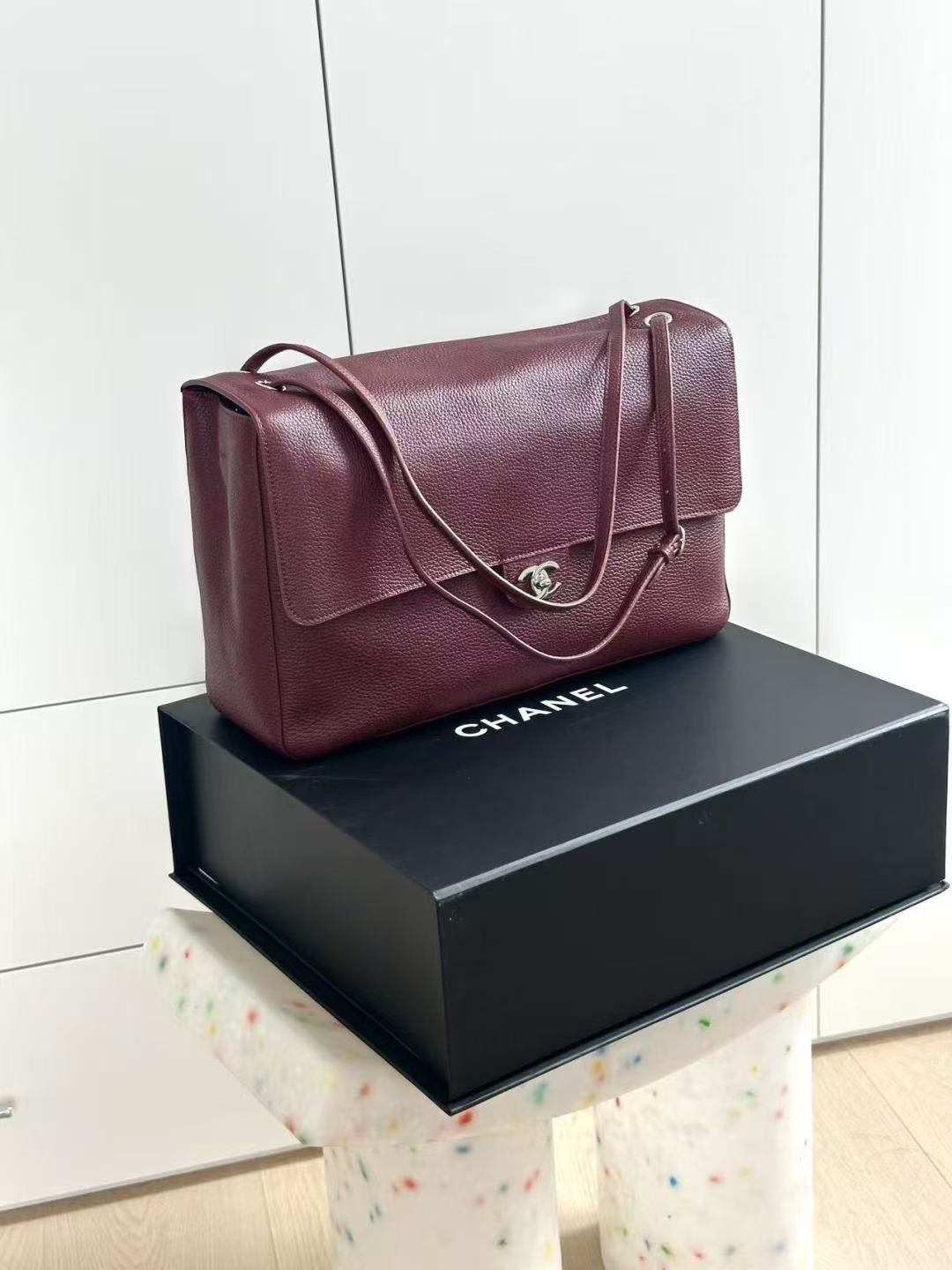 Flap bag (maroon with silver clasp)