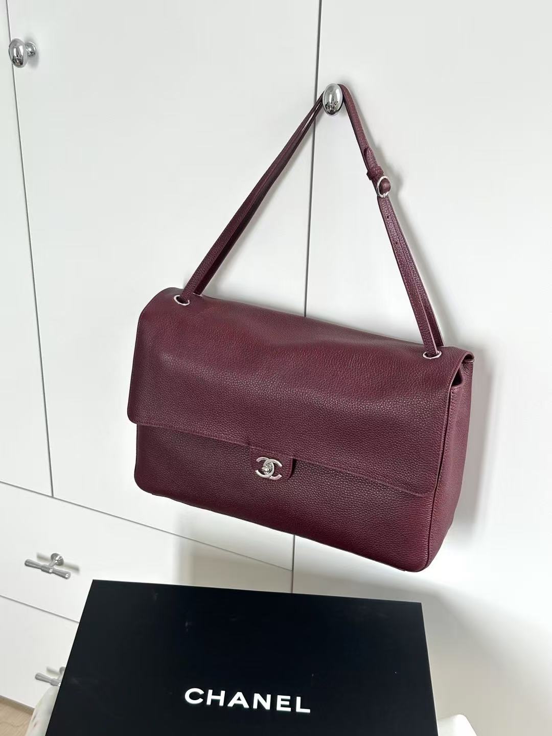 Flap bag (maroon with silver clasp)