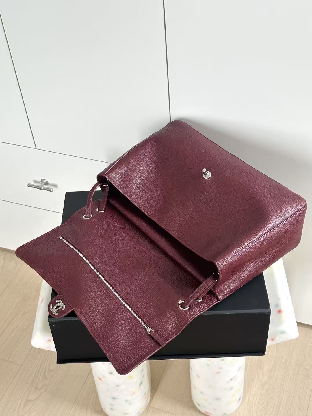 Flap bag (maroon with silver clasp)