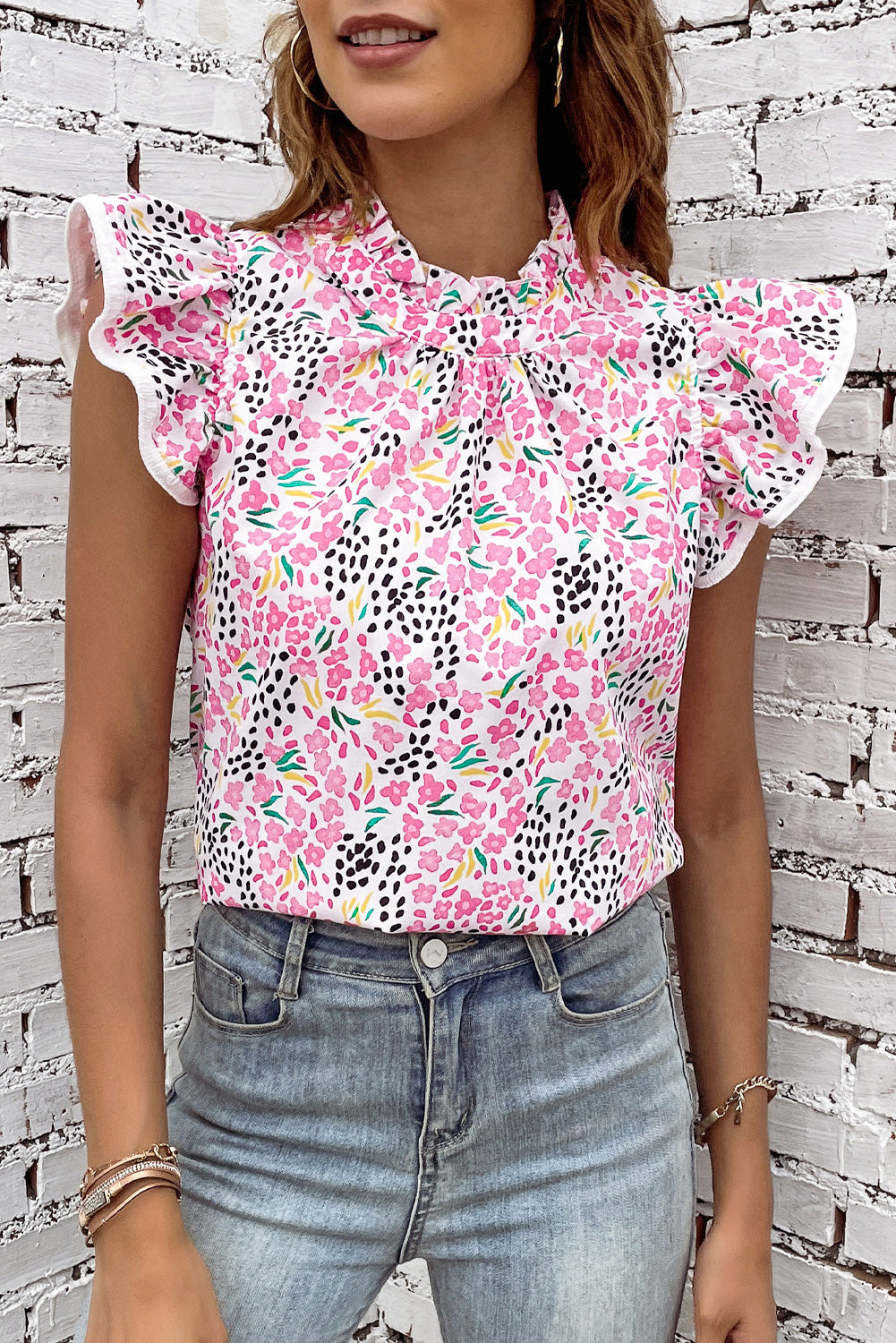 High Neck Ruffle Sleeve top
